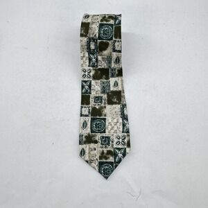 Mens Tie Vintage Antartex Teal Beige Brown Geometic 100% Silk Great Britian